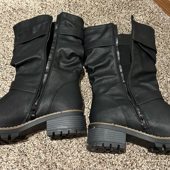 Global Win Black Moto Wide Calf Boots with Buckle Accents - Picture 5 of 9